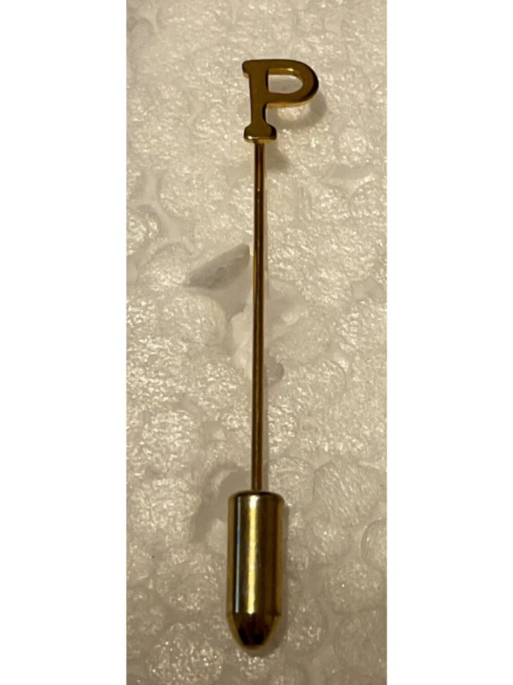 Gold-Tone Initial "P" Lapel Pin Stick Pin With Locking Closure